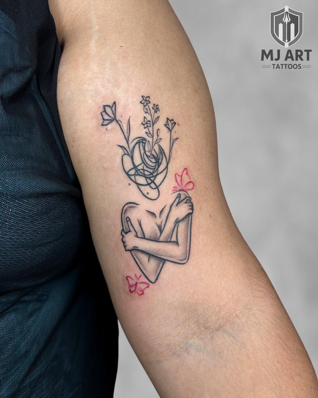 Woman Figure Flowers Butterflies Tattoo