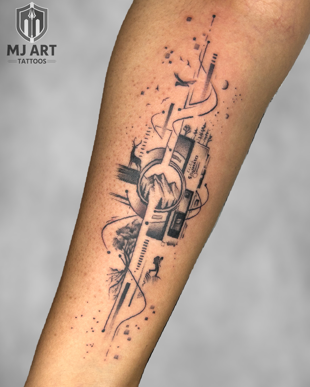 Abstract Travel Landscape Forearm Tattoo