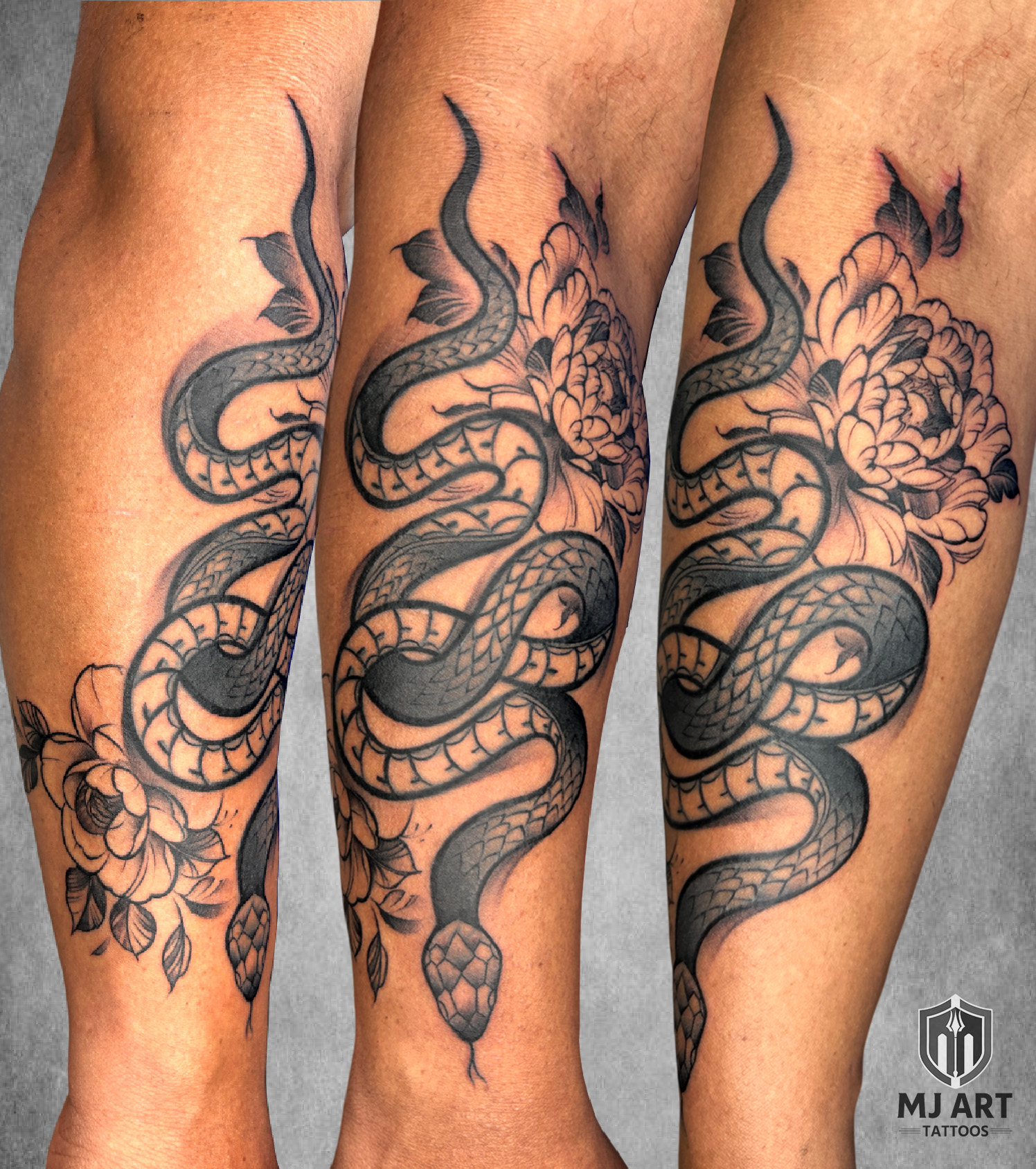 Snake Floral Forearm Tattoo