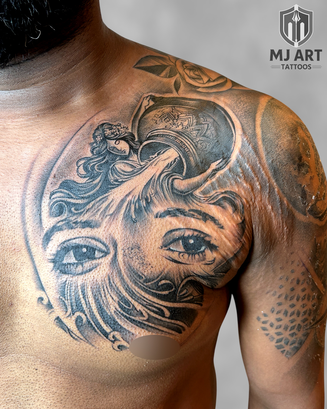 Aquarius Woman Chest Tattoo