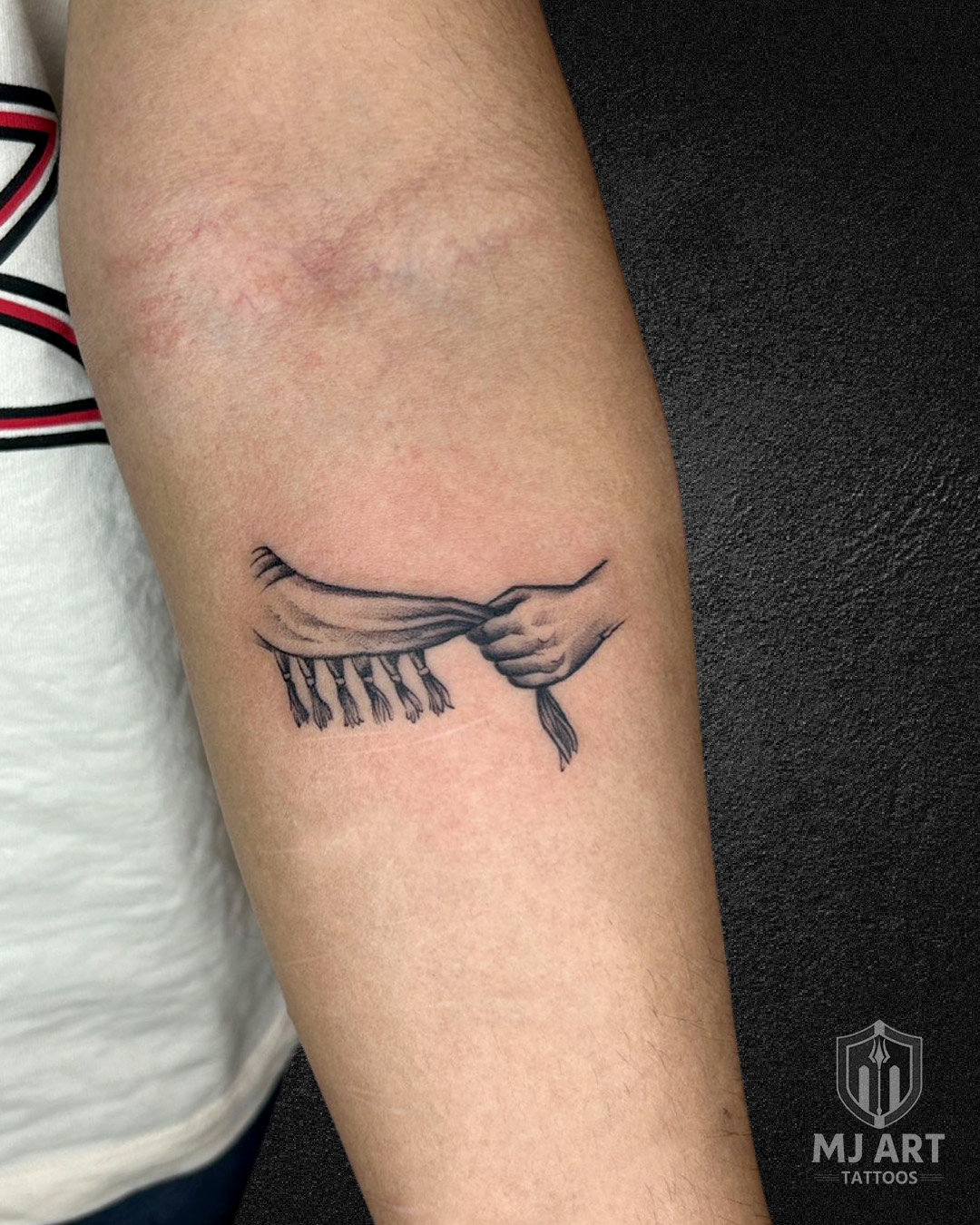 Hand Braiding Hair Fine Line Tattoo
