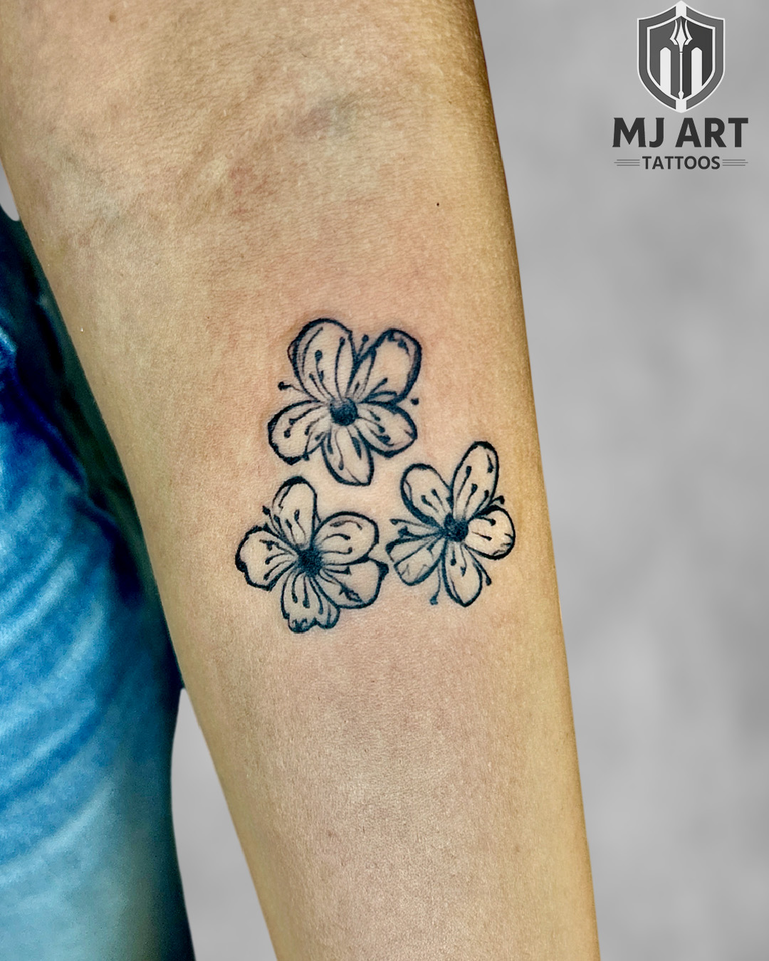 Cherry Blossom Flowers Fine Line Tattoo