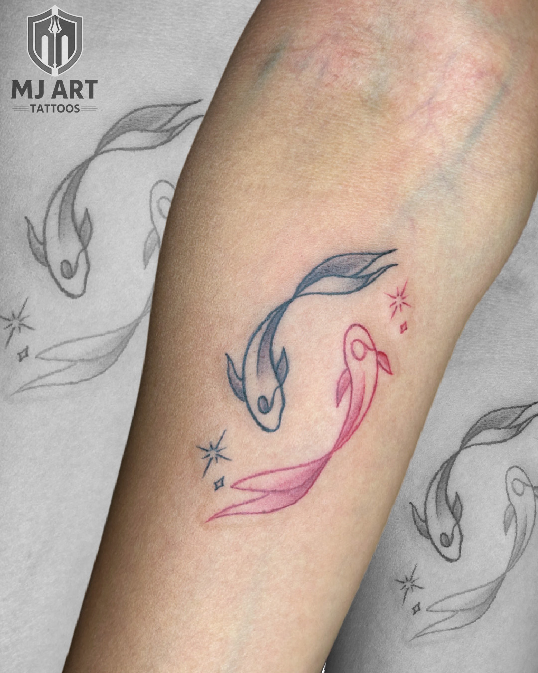 Pisces Fish Fine Line Forearm Tattoo
