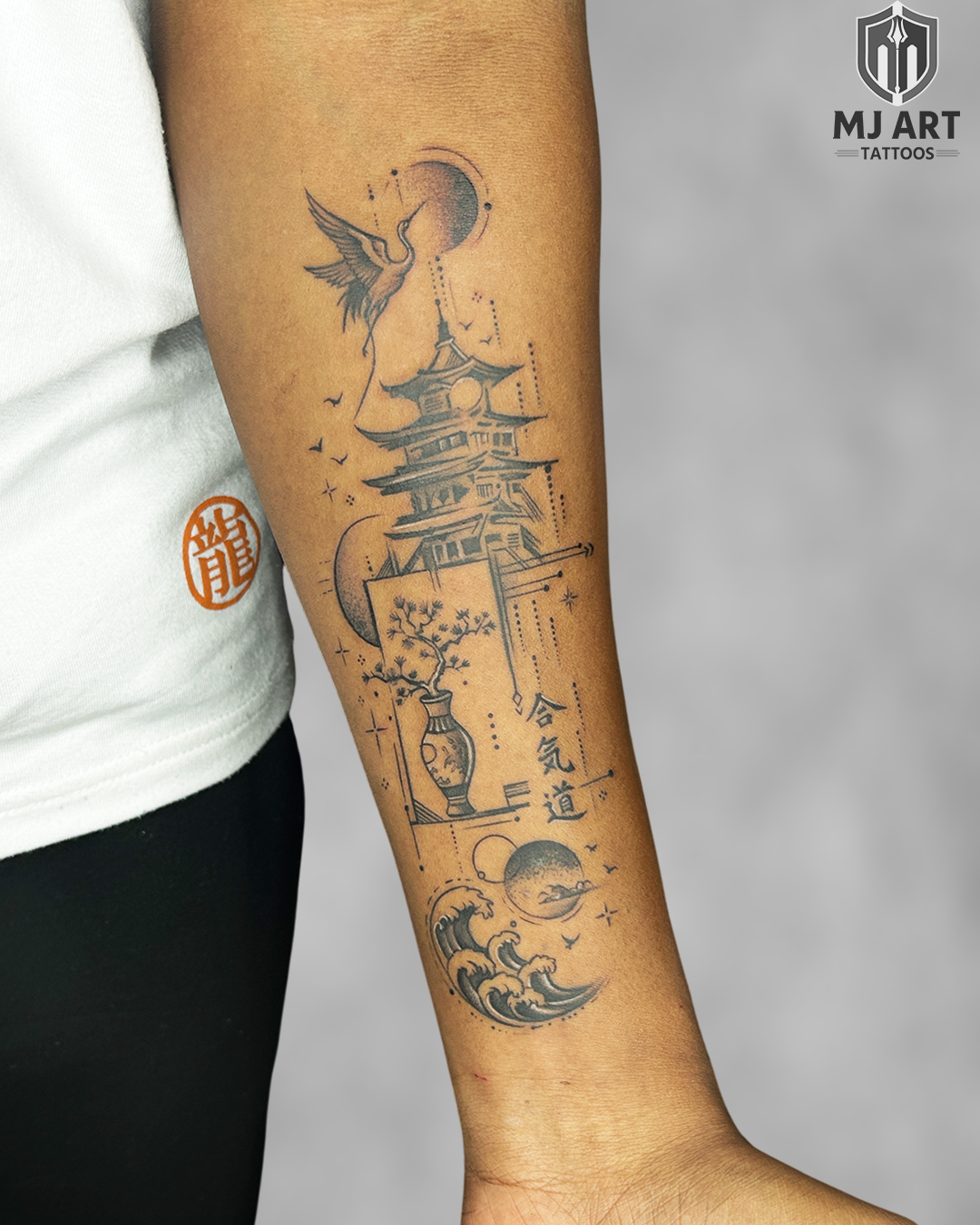 Custom Pagoda Theme Tattoo