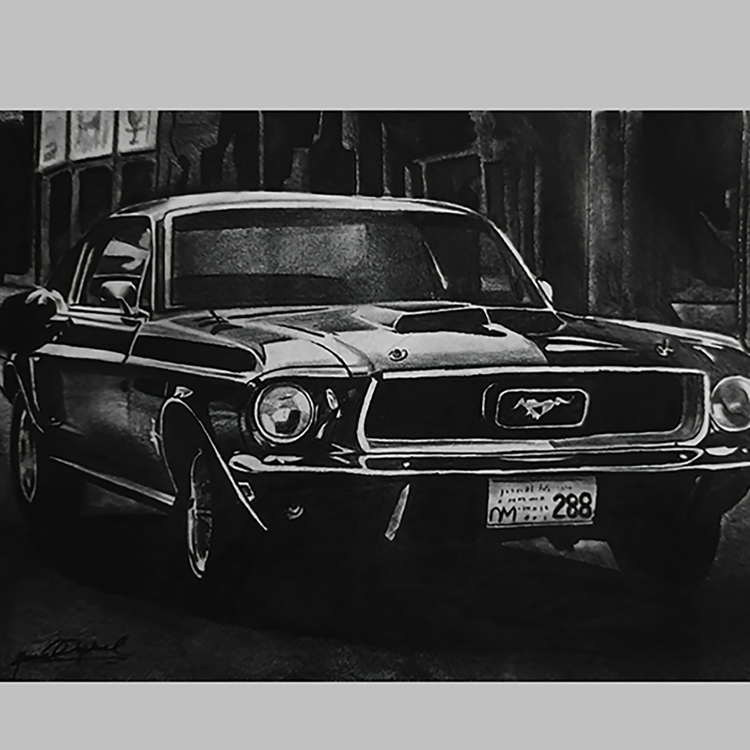 Ford Mustang Car Sketch Artwork