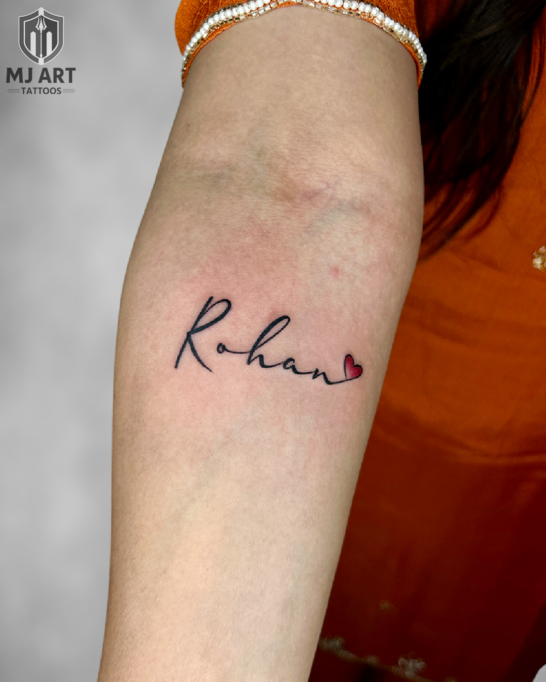 Rohan Name Heart Forearm Tattoo