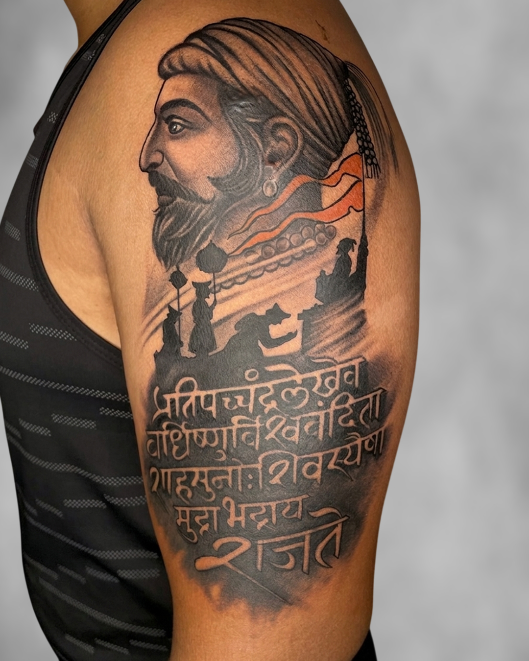 Shivaji Maharaj Portrait Sleeve Tattoo