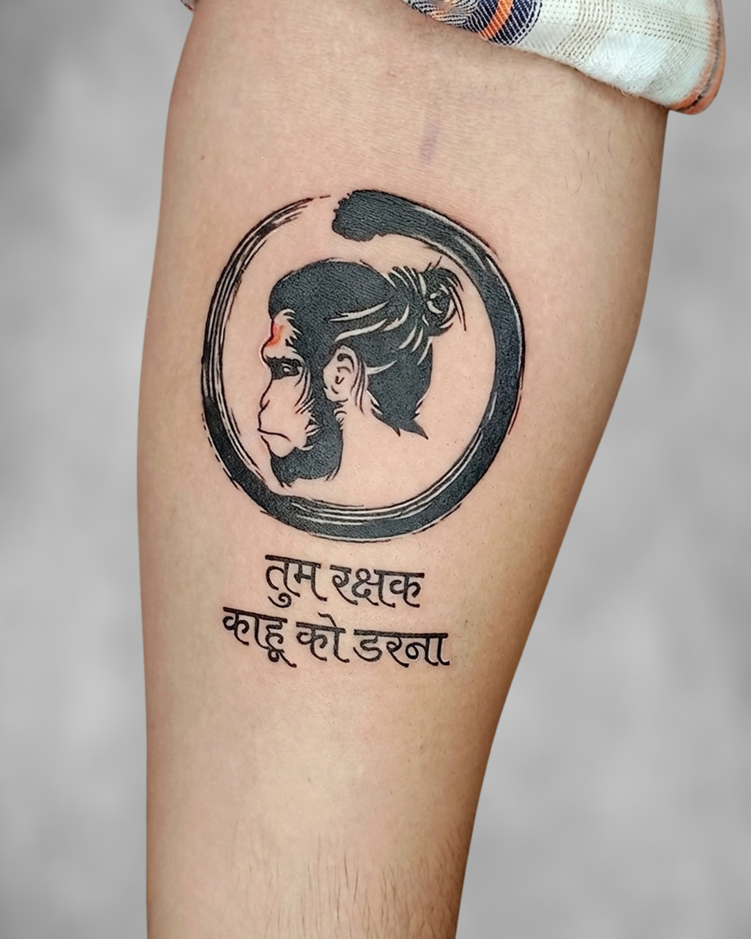 Hanuman Circle Thigh Tattoo