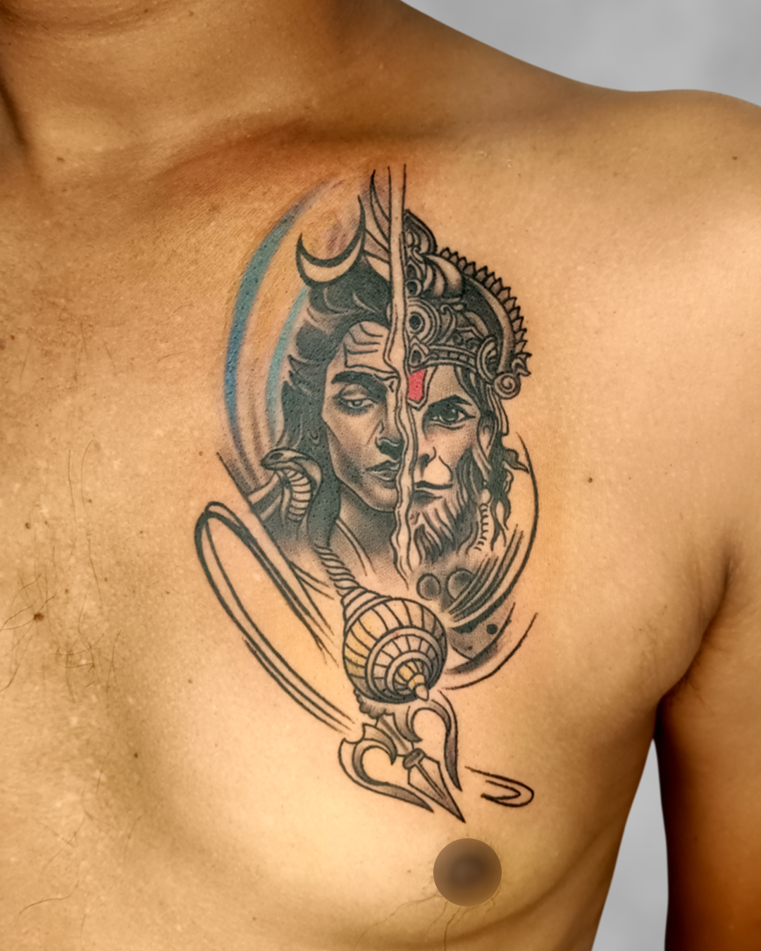 Shiva Parvati Ardhanarishvara Chest Tattoo