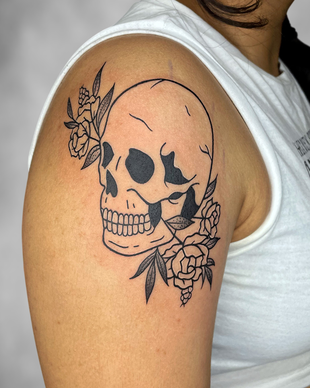 Skull Roses Shoulder Tattoo