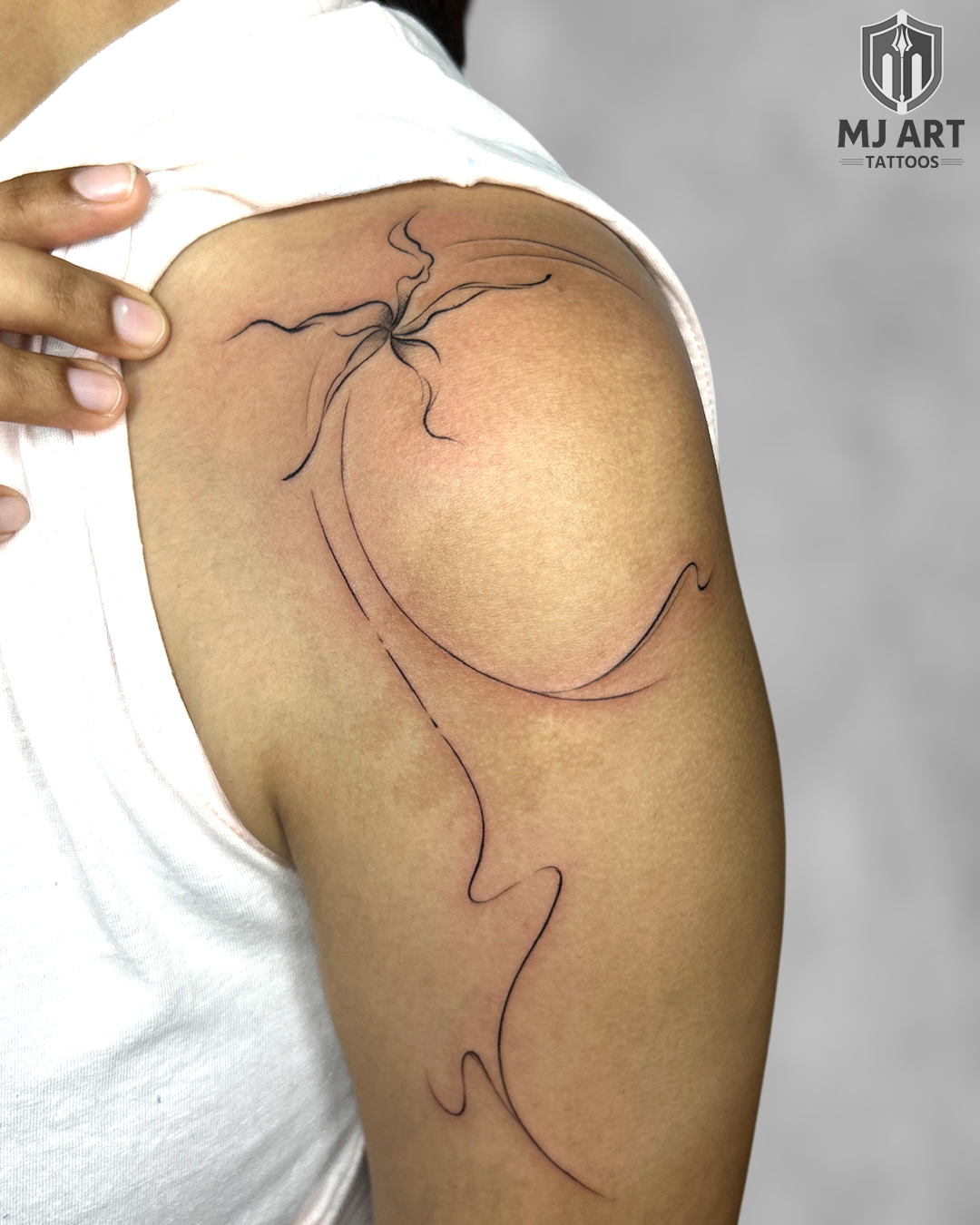 Lily Flower Line Art Flow Shoulder Tattoo