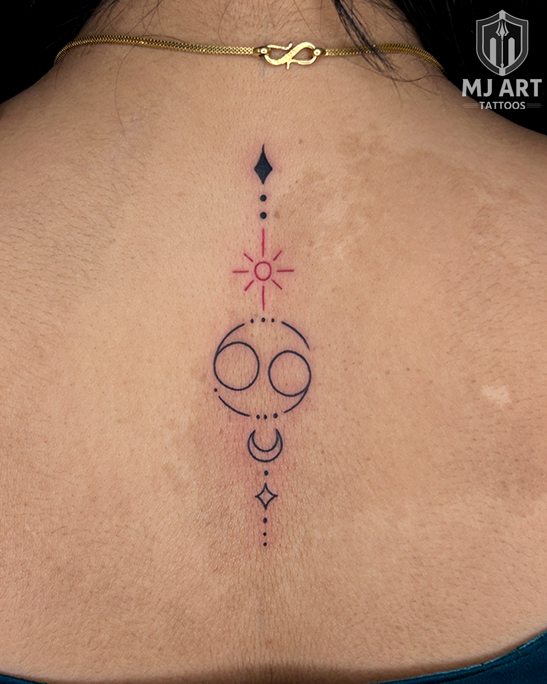 Zodiac Cancer Symbol Sun Moon Back Tattoo