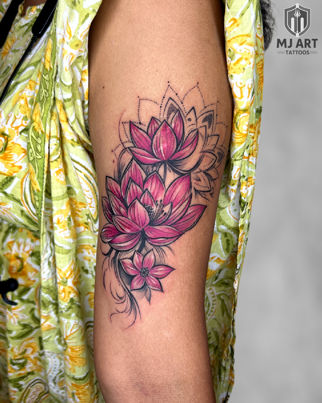Pink Lotus Colour Forearm Tattoo