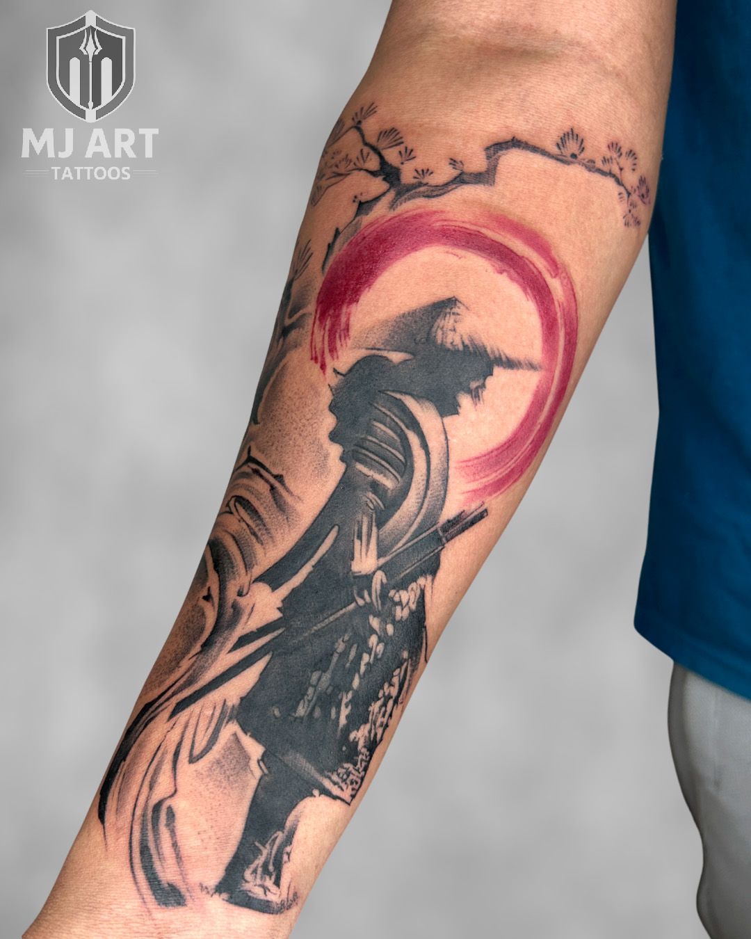 Samurai Red Sun Forearm Tattoo