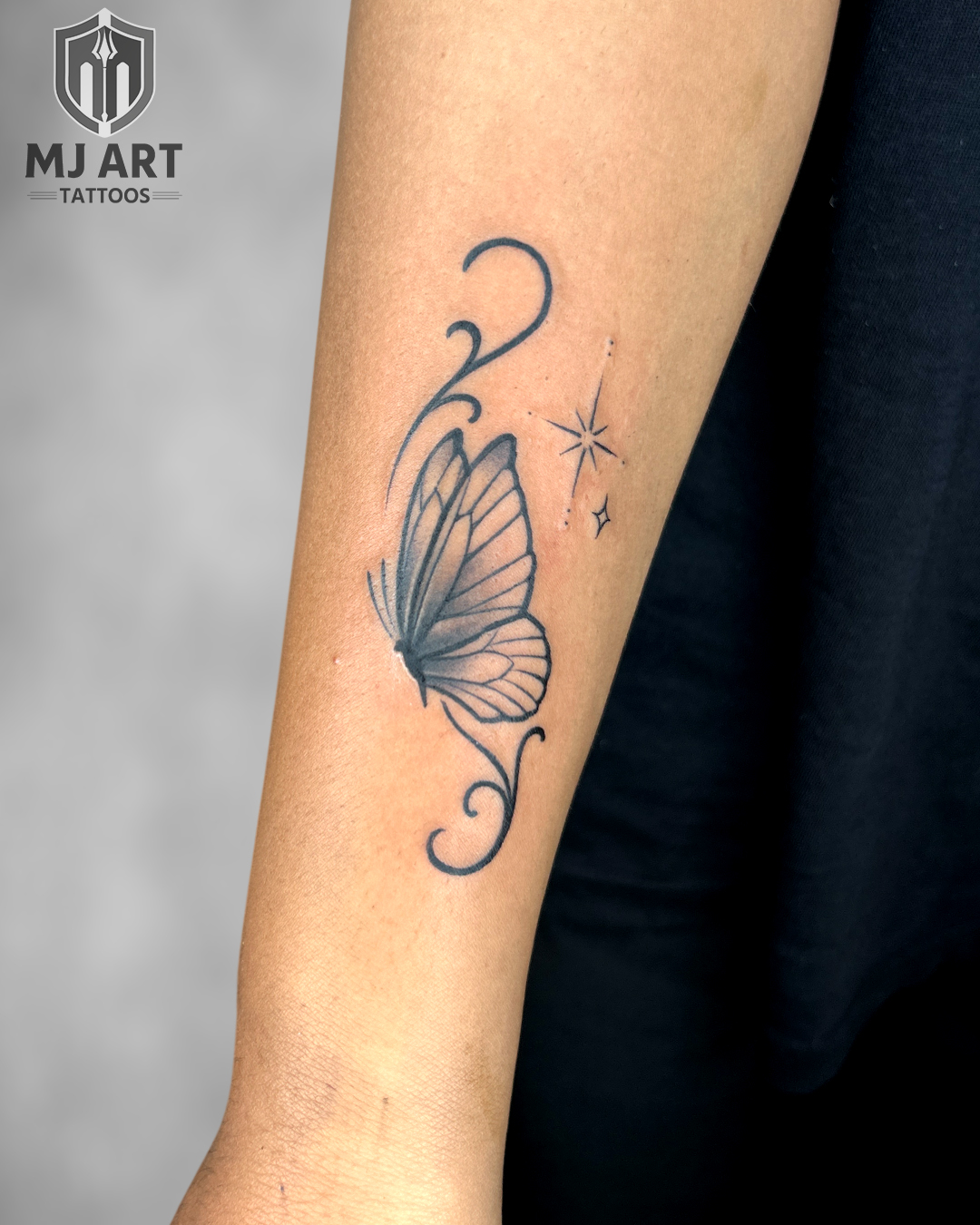 Butterfly Swirls Stars Tattoo
