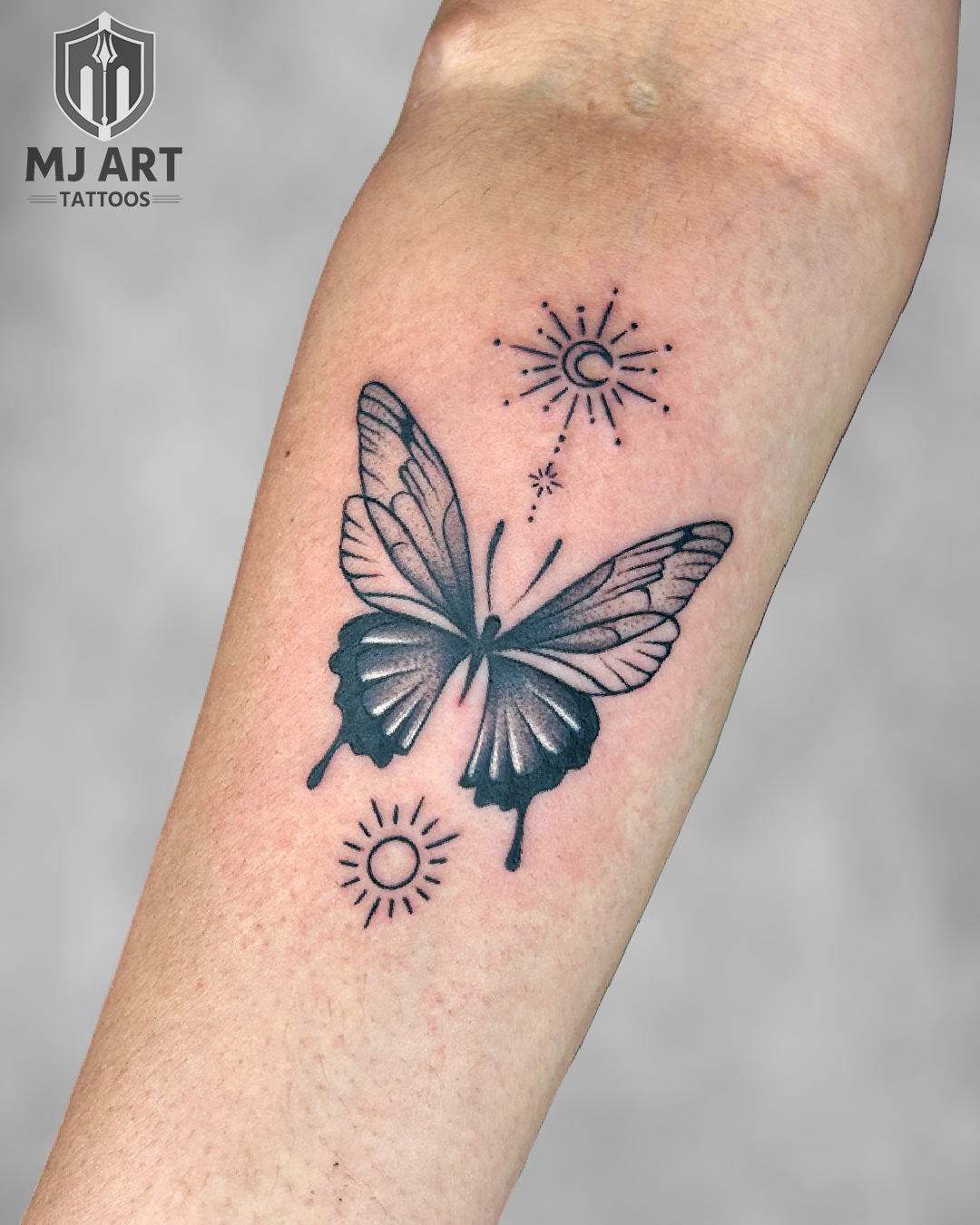 Butterfly Moon Sun Tattoo