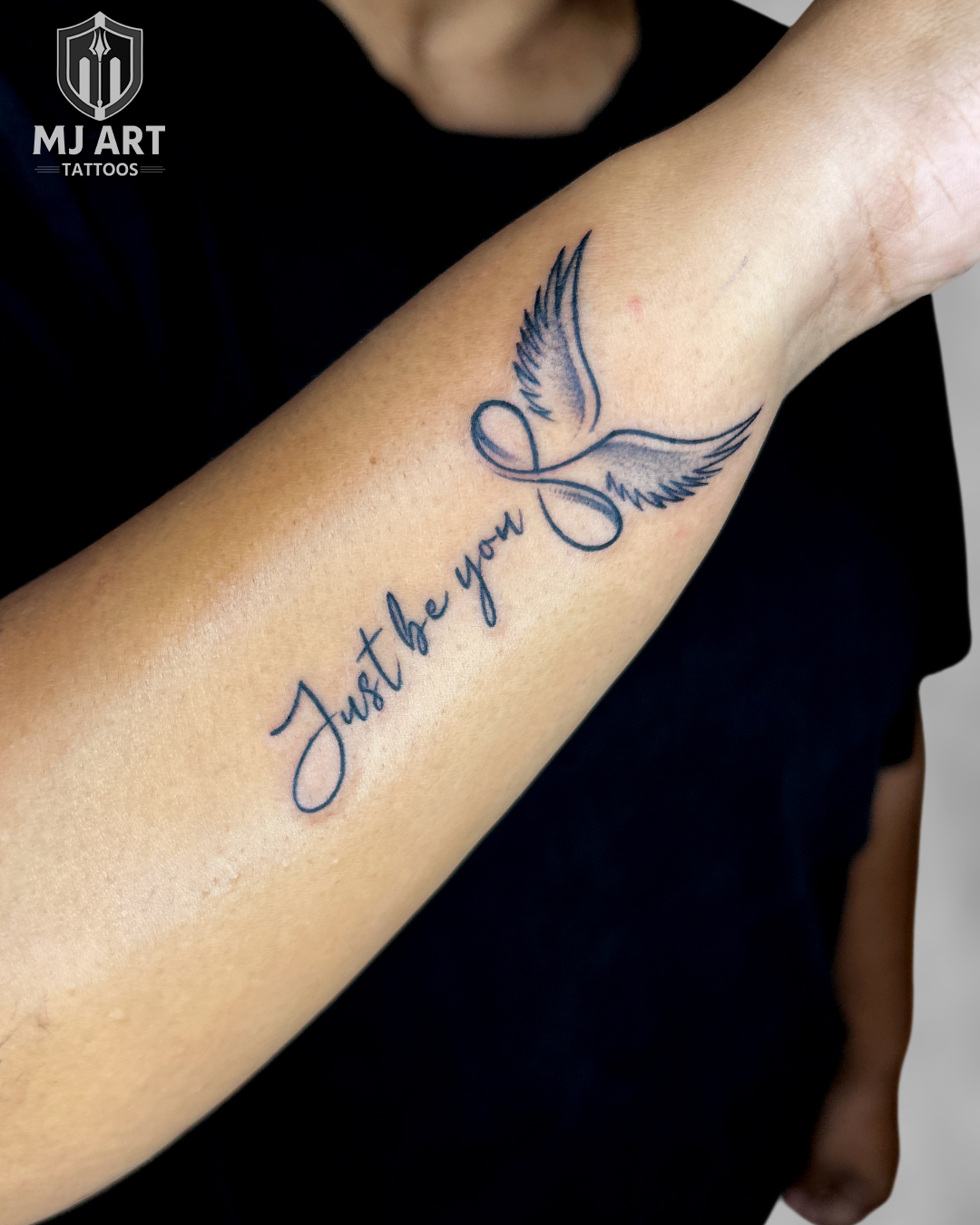 Just Be You Wings Script Tattoo