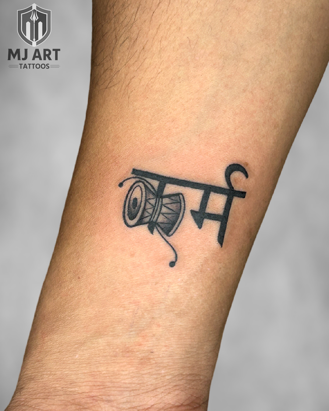 Karma Devanagari Damru Script Tattoo